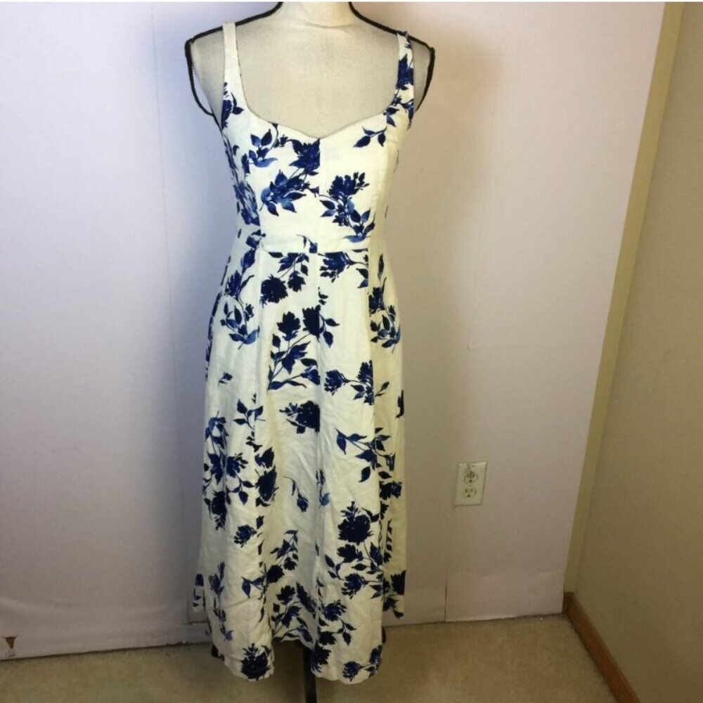 Old Navy White Midi Dress with Blue Floral Pattern